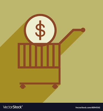 Modern flat icon with shadow coin in the trolley vector image