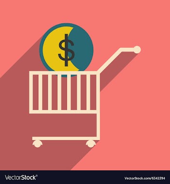 Modern flat icon with shadow coin in the trolley vector image