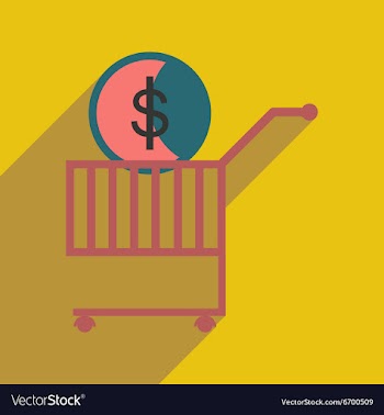 Modern flat icon with shadow coin in the trolley vector image