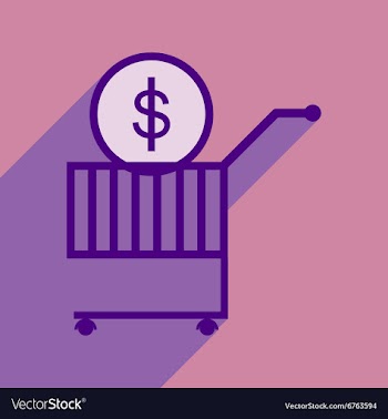 Modern flat icon with shadow coin in the trolley vector image
