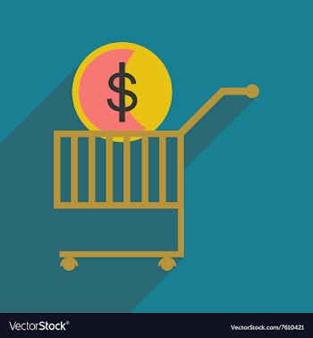 Modern flat icon with shadow coin in the trolley vector image