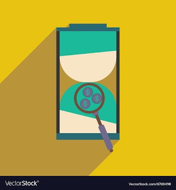 Modern flat icon with shadow hourglass and coins vector image