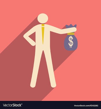 Modern flat icon with shadow man with bag of money vector image