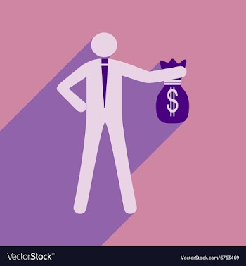 Modern flat icon with shadow man with bag of money vector image