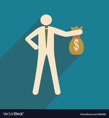 Modern flat icon with shadow man with bag of money vector image