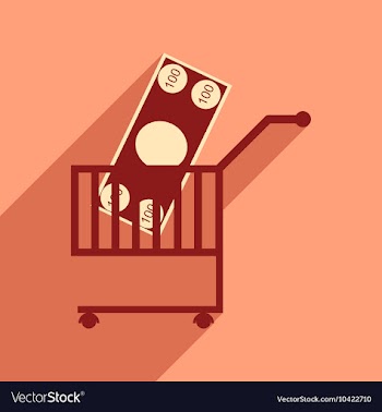 Modern flat icon with shadow money in trolley vector image