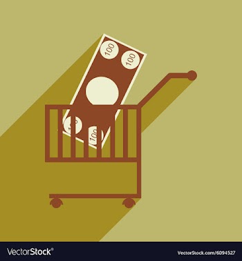 Modern flat icon with shadow money in trolley vector image