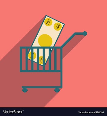 Modern flat icon with shadow money in trolley vector image