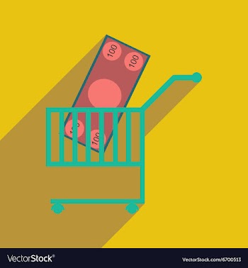 Modern flat icon with shadow money in trolley vector image
