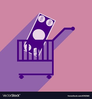 Modern flat icon with shadow money in trolley vector image