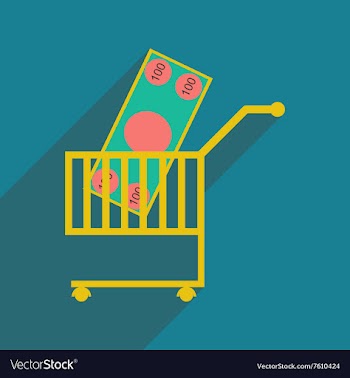 Modern flat icon with shadow money in trolley vector image