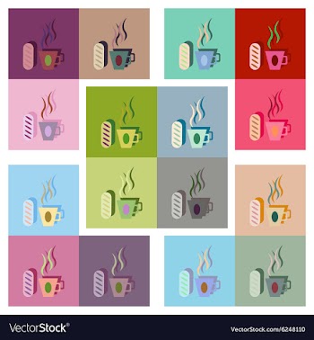 Modern flat icons collection cup coffee bun vector image
