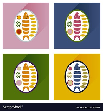 Modern flat icons collection fish on plate vector image