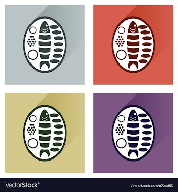 Modern flat icons collection fish on plate vector image