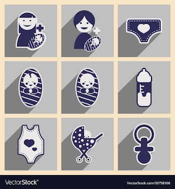 Modern flat icons collection with long shadow baby vector image