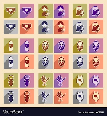 Modern flat icons collection with long shadow baby vector image