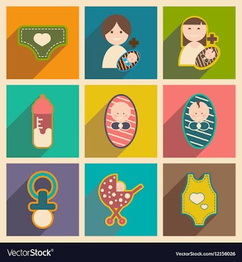 Modern flat icons collection with long shadow baby vector image