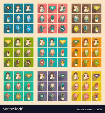 Modern flat icons collection with long shadow baby vector image