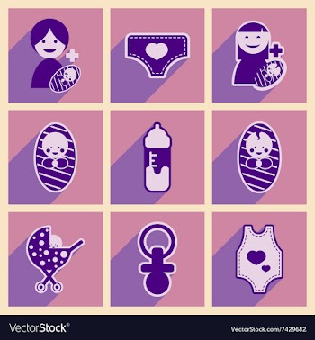 Modern flat icons collection with long shadow baby vector image