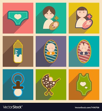 Modern flat icons collection with long shadow baby vector image