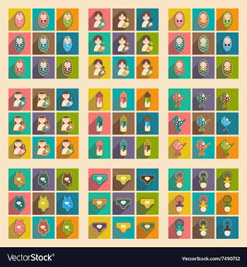 Modern flat icons collection with long shadow baby vector image