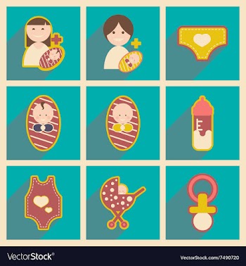 Modern flat icons collection with long shadow baby vector image
