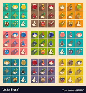 Modern flat icons collection with long shadow vector image