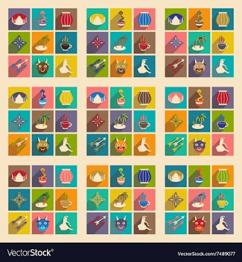 Modern flat icons collection with long shadow vector image