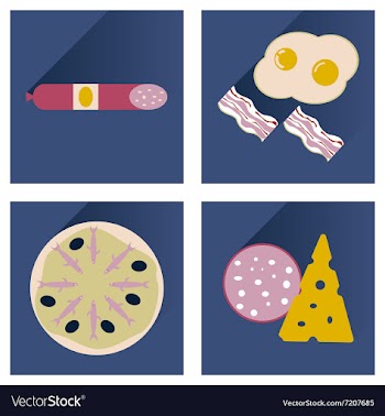 Modern flat icons collection with shadow fast food vector image