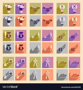 Modern flat icons collection with shadow vector image