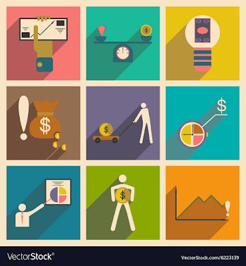 Modern flat icons collection with shadow vector image