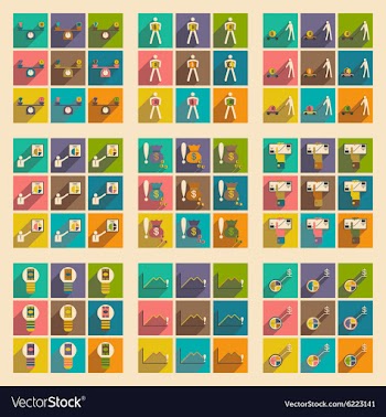 Modern flat icons collection with shadow vector image