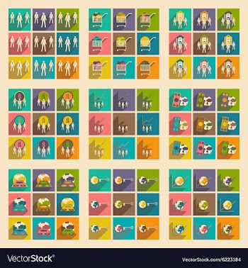 Modern flat icons collection with shadow vector image