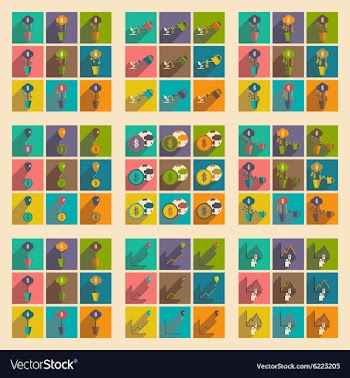 Modern flat icons collection with shadow vector image