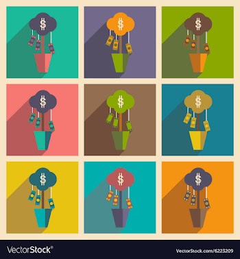 Modern flat icons collection with shadow vector image