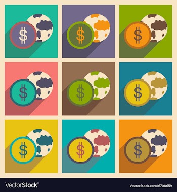 Modern flat icons collection with shadow vector image