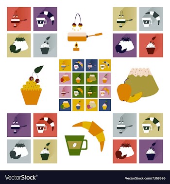 Modern flat icons collection with shadow vector image