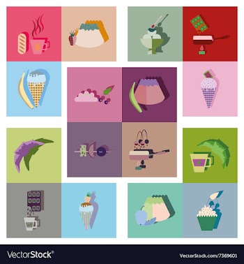 Modern flat icons collection with shadow vector image