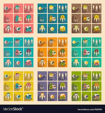 Modern flat icons collection with shadow vector image