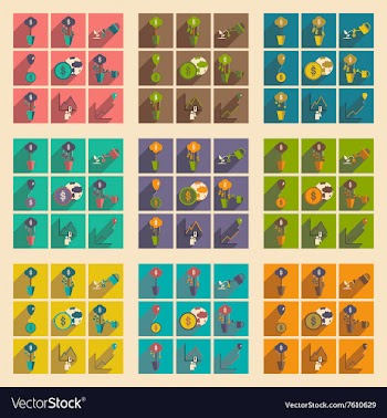 Modern flat icons collection with shadow vector image