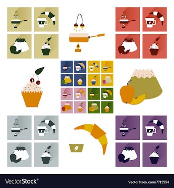 Modern flat icons collection with shadow vector image