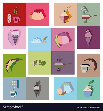 Modern flat icons collection with shadow vector image