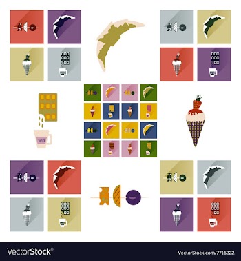Modern flat icons collection with shadow vector image