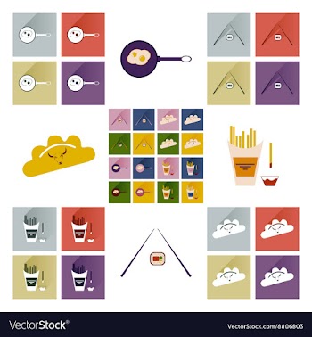 Modern flat icons collection with shadow vector image