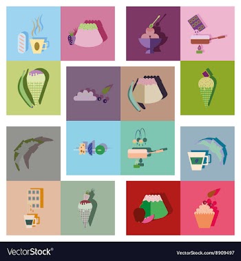 Modern flat icons collection with shadow vector image