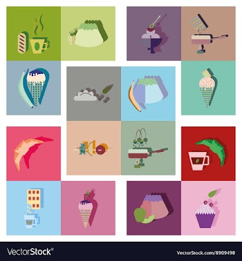 Modern flat icons collection with shadow vector image