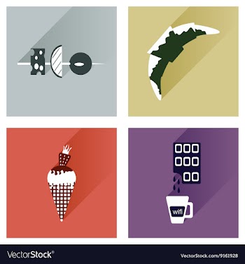 Modern flat icons collection with shadow vector image