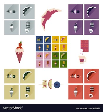 Modern flat icons collection with shadow vector image