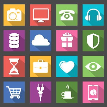 Modern Flat Icons Vector Collection With Long Shadow Effect In Stylish Colors Of Web Design Objects