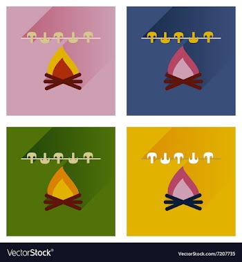 Modern flat icons with shadow mushrooms on fire vector image